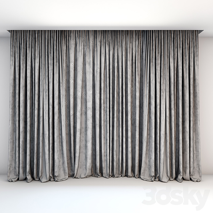 Straight two-color curtains in the floor and tulle in a modern style 3DS Max - thumbnail 2