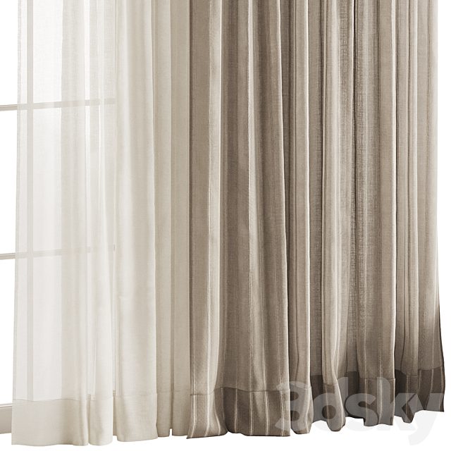 Striped Curtains with Tulle and Roman Shades 3ds Max - thumbnail 2