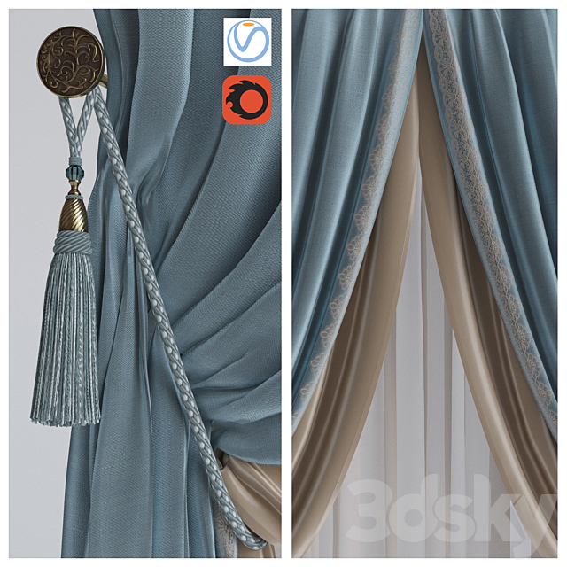 The curtain 3 blue 3DS Max Model - thumbnail 2