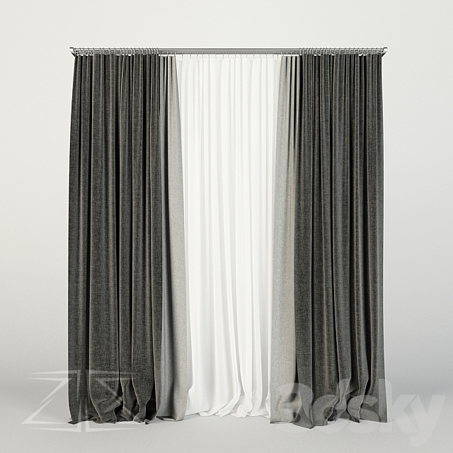 Three-row curtain 1 3DSMax File - thumbnail 2