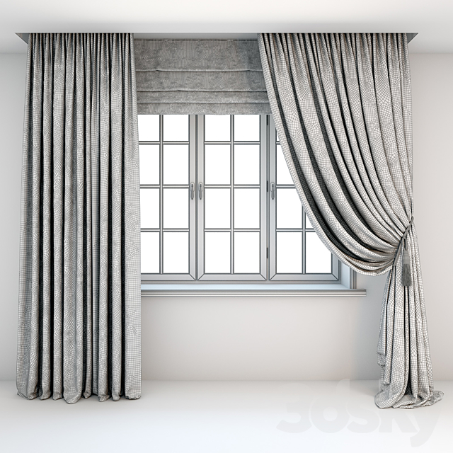 Two-color curtains the floor is straight and with a pick-up brush Roman curtains and a window 3DS Max Model - thumbnail 2