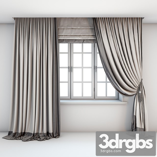 Two-color light curtains in the floor are straight and with a pick-up brush with a dark edging roman curtains and a window with layouts. 3dsmax Download - thumbnail 1