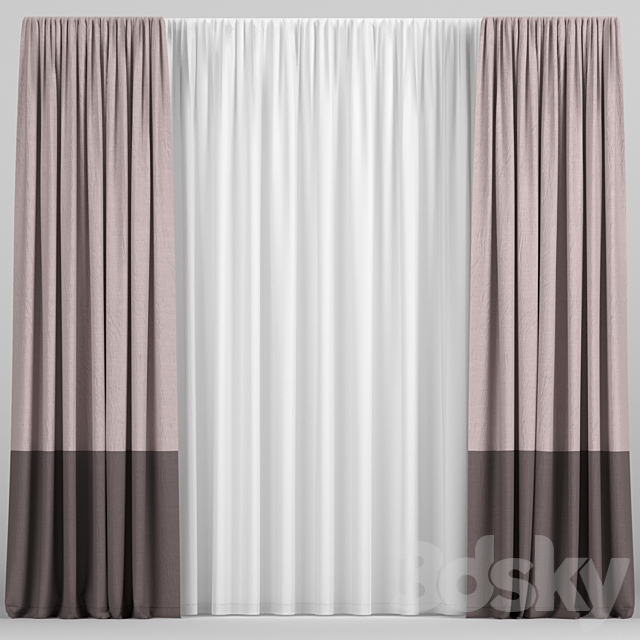 Two-tone curtains with tulle. 3ds Max - thumbnail 1