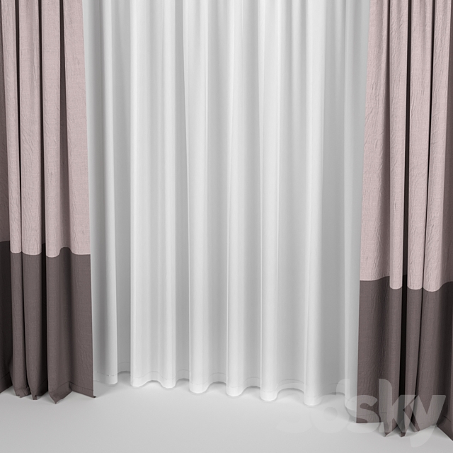 Two-tone curtains with tulle. 3ds Max - thumbnail 2