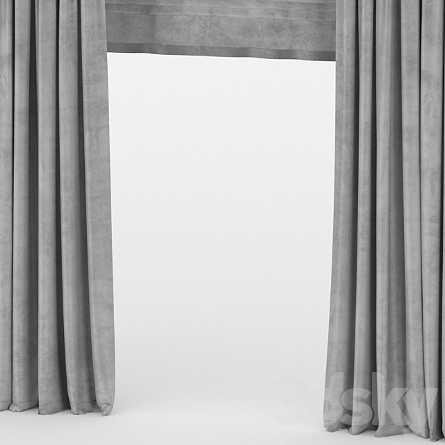 Velvet curtains with roman 3DS Max Model - thumbnail 2