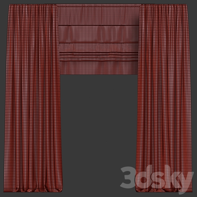 Velvet curtains with roman 3DS Max Model - thumbnail 3