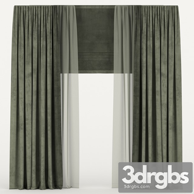 Velvet curtains with tulle and roman blind - thumbnail 1