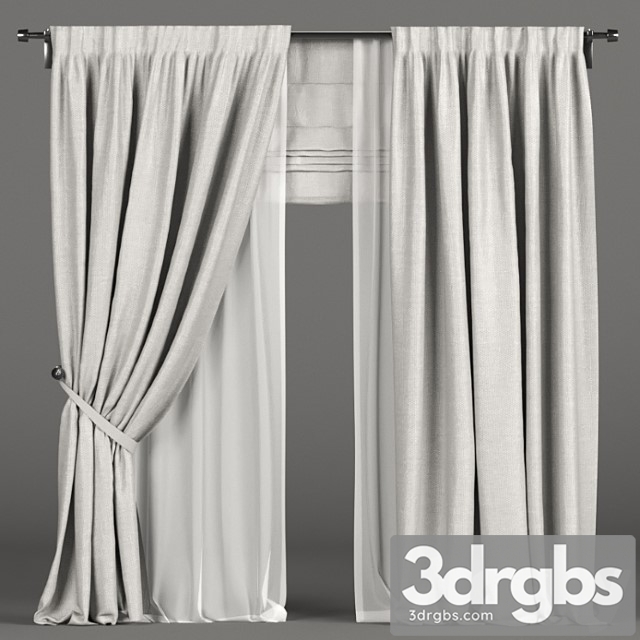 White curtains in the background with tulle and a roman curtain. 3dsmax Download - thumbnail 1