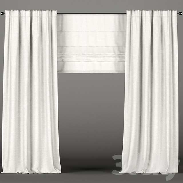 White curtains + Roman blinds. 3DSMax File - thumbnail 1