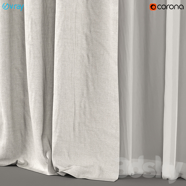 White curtains with white tulle. 3DS Max Model - thumbnail 3