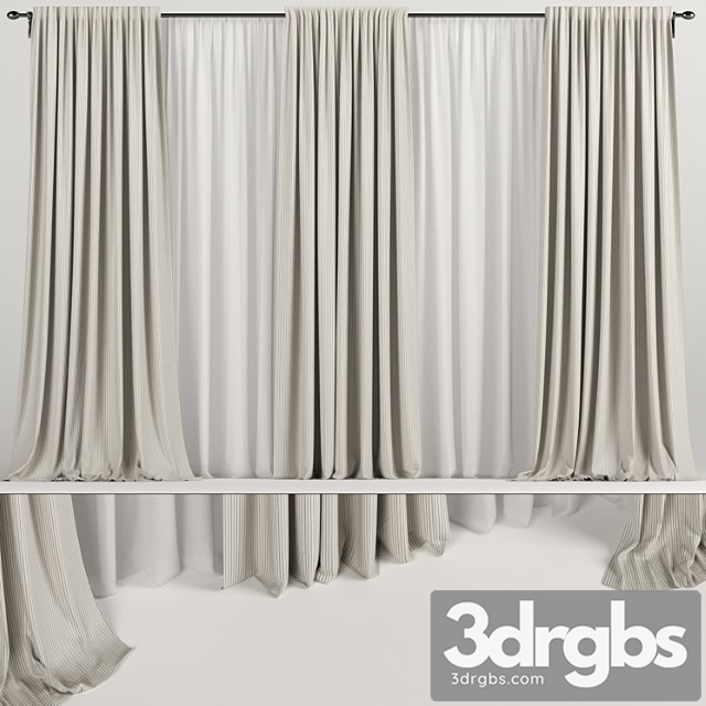 Wide brown curtains with tulle. 3dsmax Download - thumbnail 1