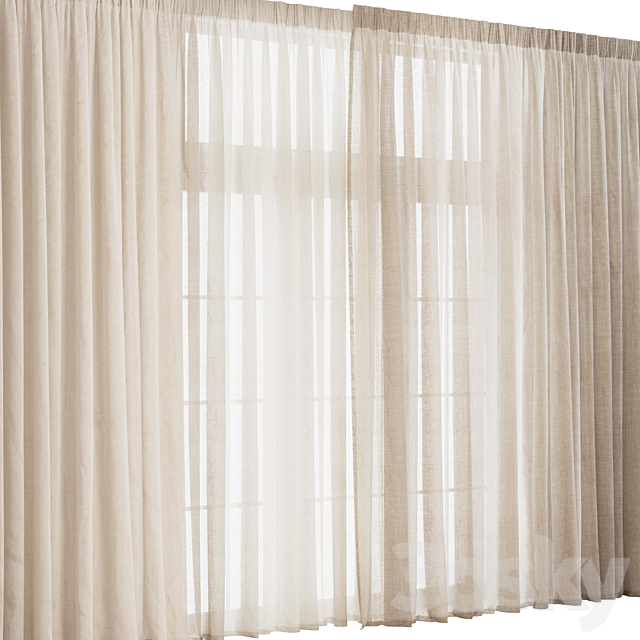 Wide Linen Tulle Curtain 3ds Max - thumbnail 1