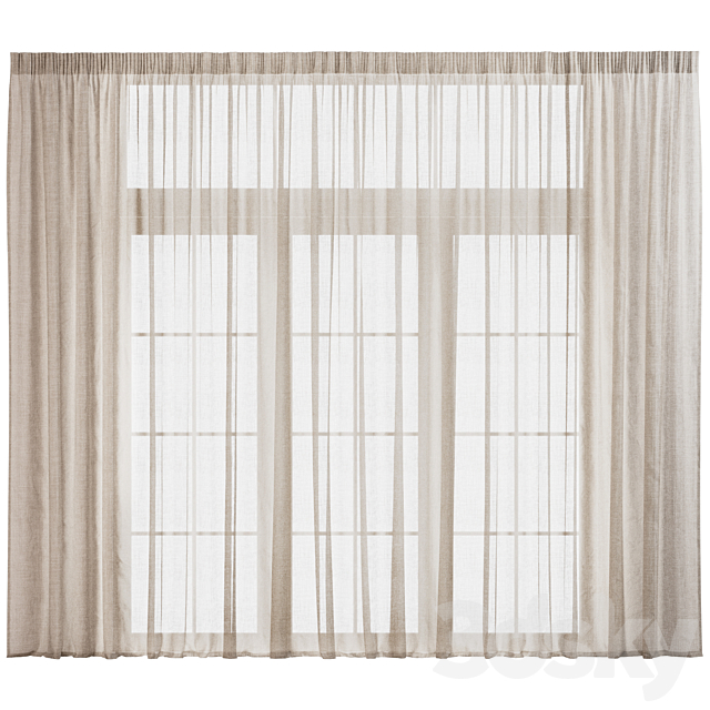 Wide Linen Tulle Curtain 3ds Max - thumbnail 2