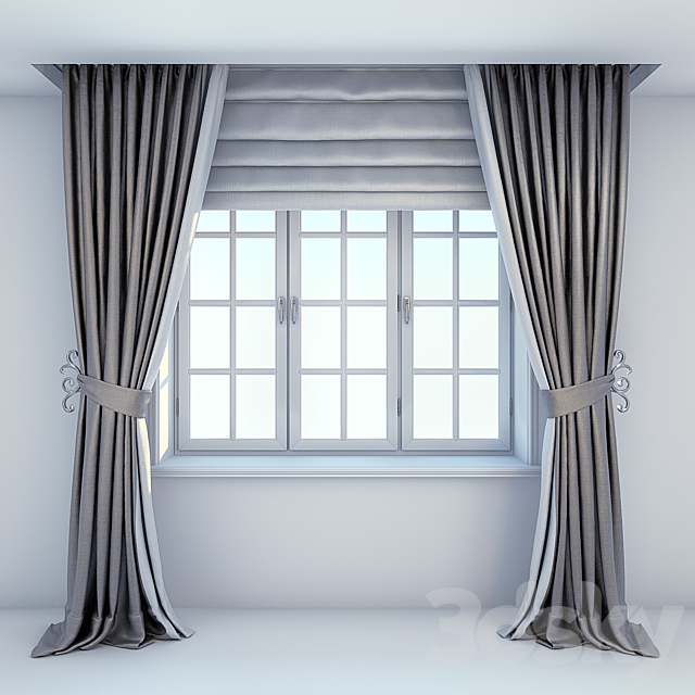 Window. curtains and Roman blinds 3DSMax File - thumbnail 1