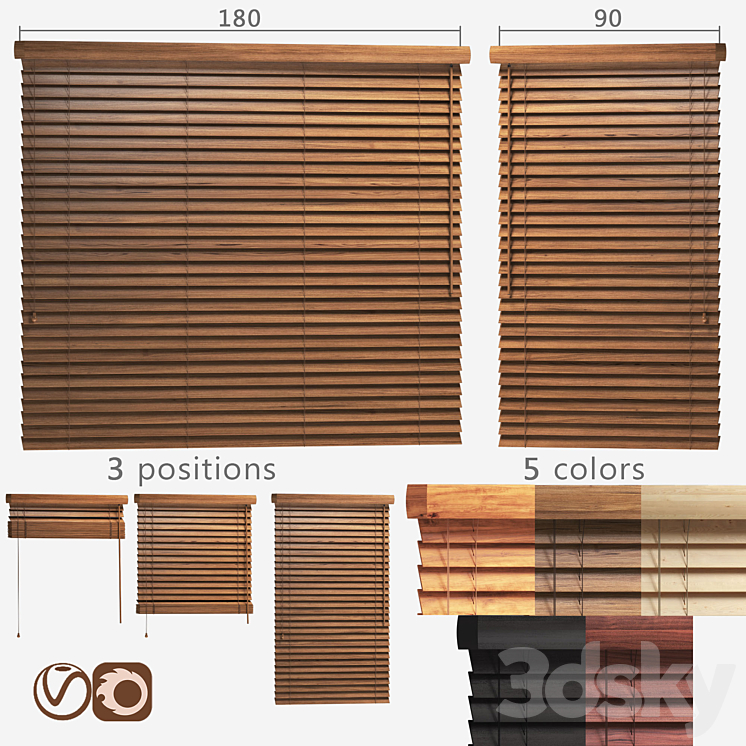 Wooden blinds 50mm 2 options of width 90 and 180cm 3DS Max - thumbnail 1