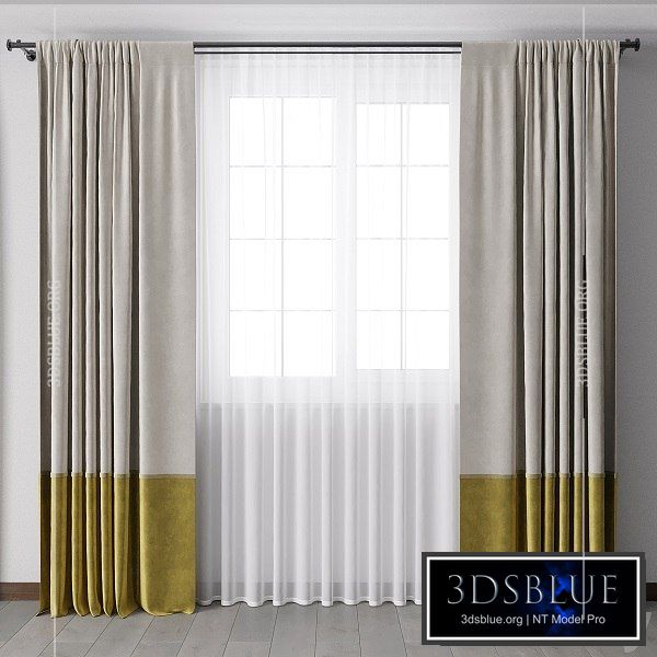 yellow Curtains with metal curtain rod 07 3DS Max - thumbnail 3