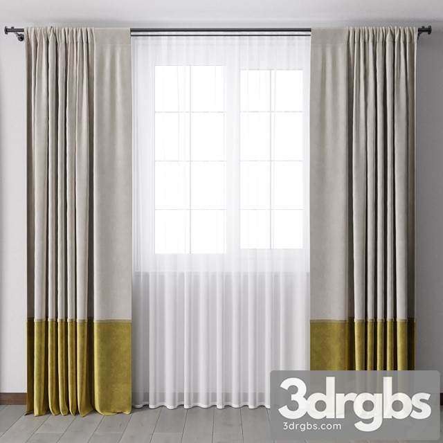 Yellow Curtains With Metal Curtain Rod 07 3dsmax Download - thumbnail 1