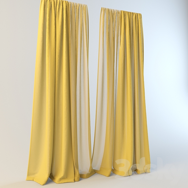 yellow curtains with tulle 3DSMax File - thumbnail 1