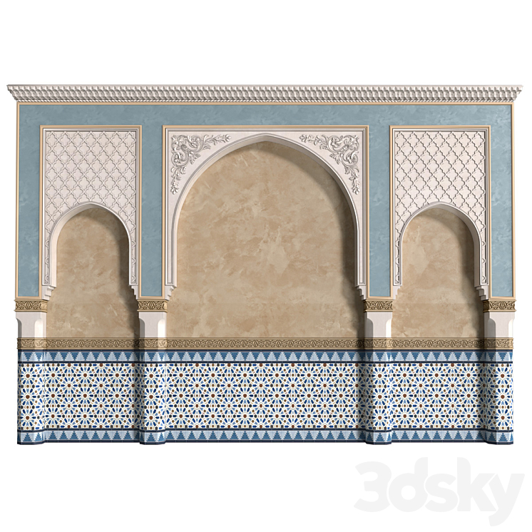 Arch in oriental style. Arab decorative wall. Arabic wall.Oriental Wall paneling 3DS Max Model - thumbnail 1