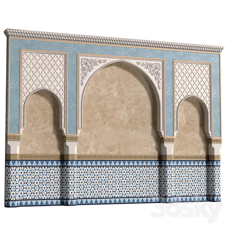 Arch in oriental style. Arab decorative wall. Arabic wall.Oriental Wall paneling 3DS Max Model - thumbnail 2