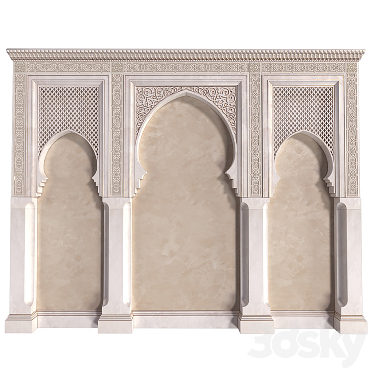 Arch in oriental style. Arab decorative wall. Arabic wall.Oriental Wall paneling 3DS Max Model - thumbnail 1