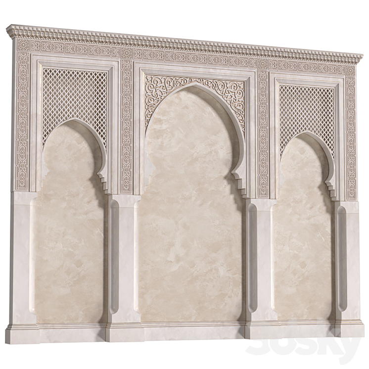 Arch in oriental style. Arab decorative wall. Arabic wall.Oriental Wall paneling 3DS Max Model - thumbnail 2