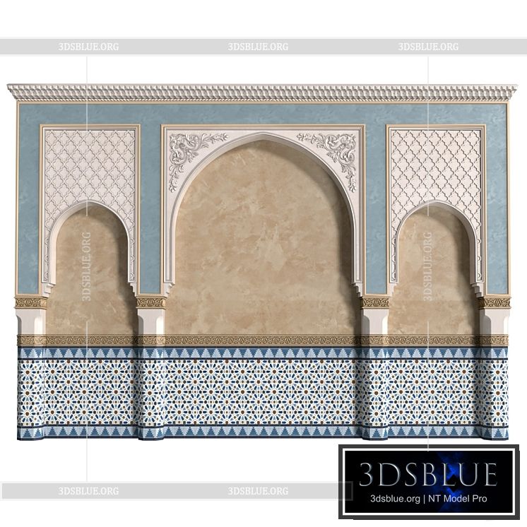 Arch in oriental style. Arab decorative wall. Arabic wall.Oriental Wall paneling 3DS Max - thumbnail 3