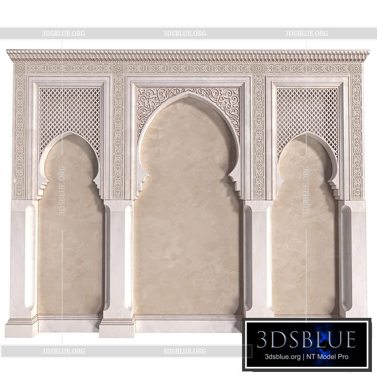 Arch in oriental style. Arab decorative wall. Arabic wall.Oriental Wall paneling 3DS Max - thumbnail 3