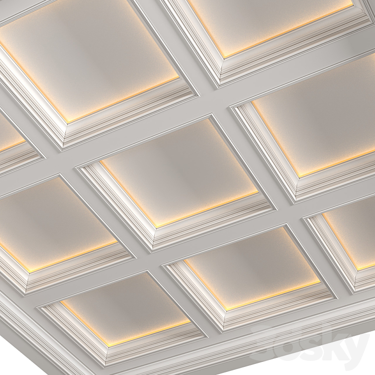 Art Deco coffered illuminated ceiling.Modern coffered illuminated ceiling 3DS Max - thumbnail 2