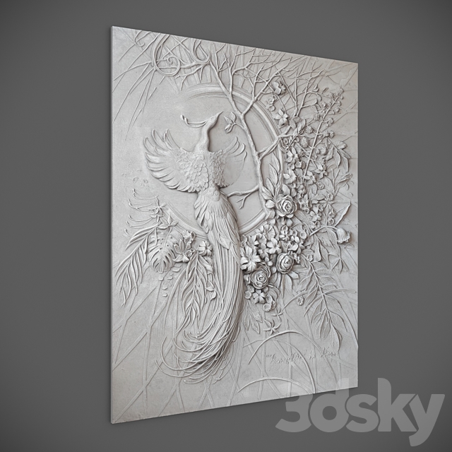 Bas-relief panel with a peacock 3DS Max Model - thumbnail 2