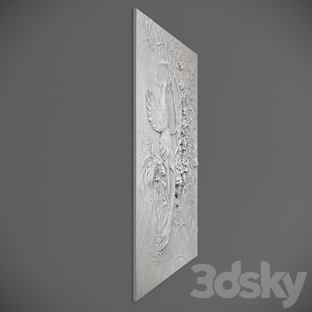 Bas-relief panel with a peacock 3DS Max Model - thumbnail 3