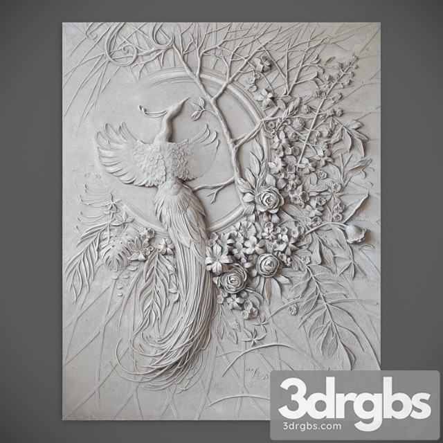 Bas-relief panel with a peacock - thumbnail 1