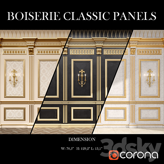 Boiserie classic panels and Decorative Crafts Wood Sconce – 1850 3DSMax File - thumbnail 1