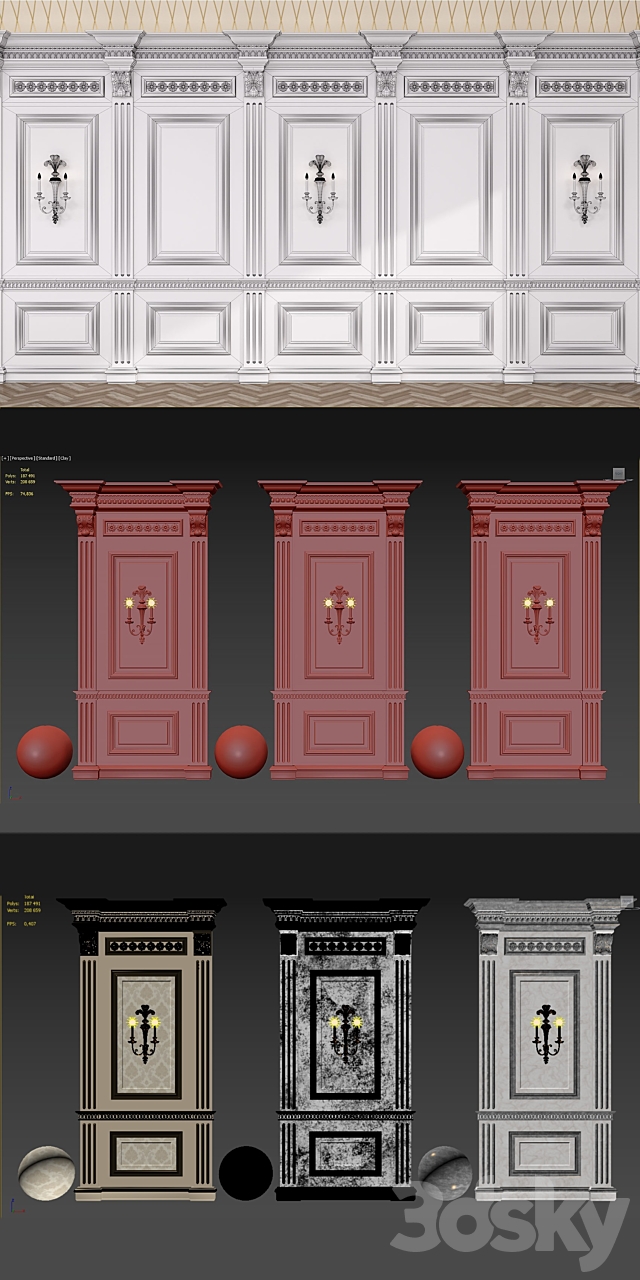 Boiserie classic panels and Decorative Crafts Wood Sconce – 1850 3DSMax File - thumbnail 3