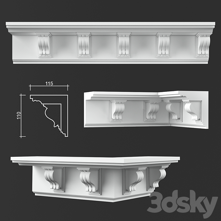 Ceiling cornice K160 3DS Max Model - thumbnail 3