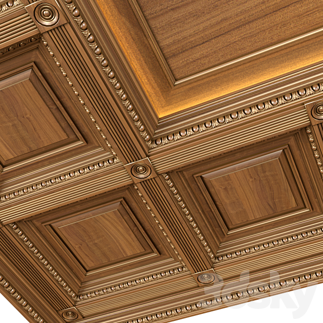 Ceiling set classic style.Classic wooden illuminated coffered ceiling 3DS Max Model - thumbnail 4