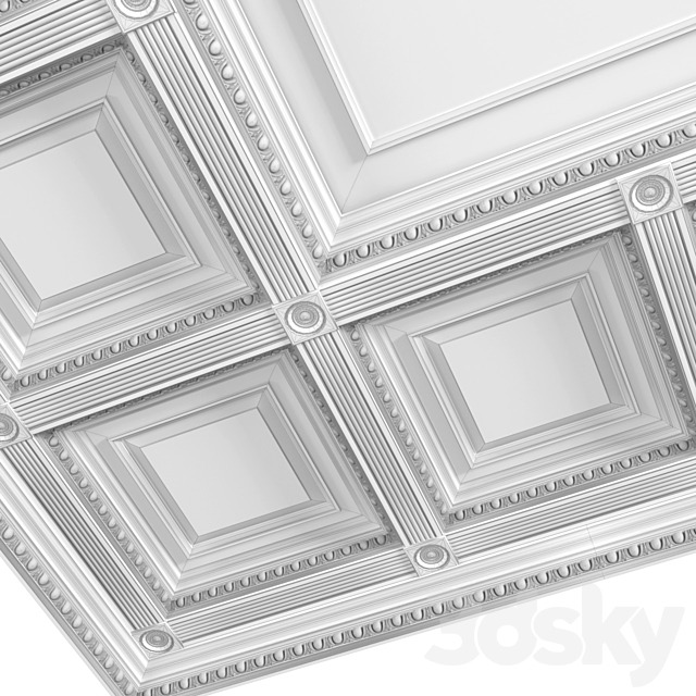 Ceiling set classic style.Classic wooden illuminated coffered ceiling 3DS Max Model - thumbnail 6