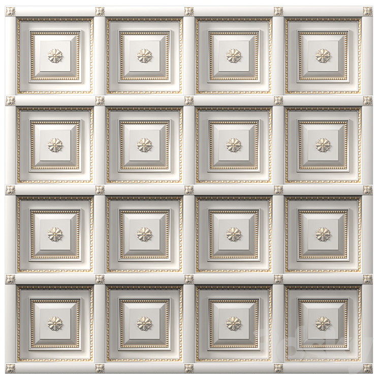 Classic coffered ceiling with gilding. Coffers Tile 3DS Max - thumbnail 1