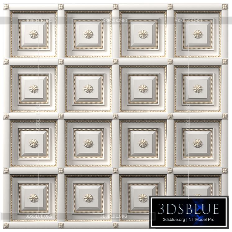 Classic coffered ceiling with gilding. Coffers Tile 3DS Max - thumbnail 3