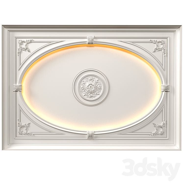 Coffered round illuminated ceiling in a classic style.Modern coffered illuminated ceiling 3DS Max Model - thumbnail 1