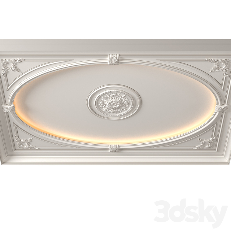 Coffered round illuminated ceiling in a classic style.Modern coffered illuminated ceiling 3DS Max - thumbnail 2