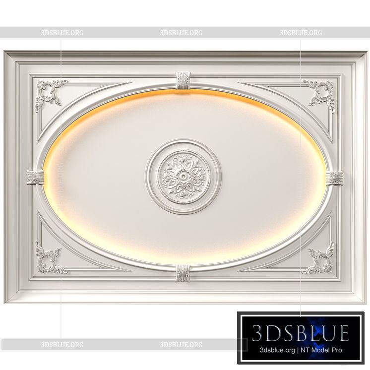 Coffered round illuminated ceiling in a classic style.Modern coffered illuminated ceiling 3DS Max - thumbnail 3