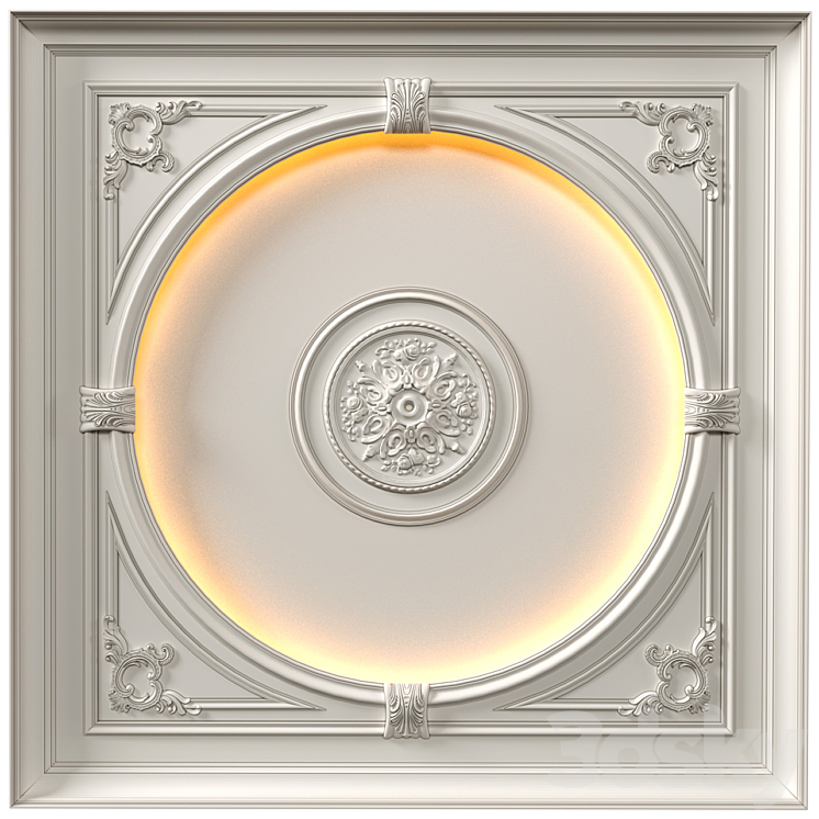 Coffered round illuminated ceiling in a classic style.Modern coffered illuminated ceiling Set 3DS Max Model - thumbnail 1