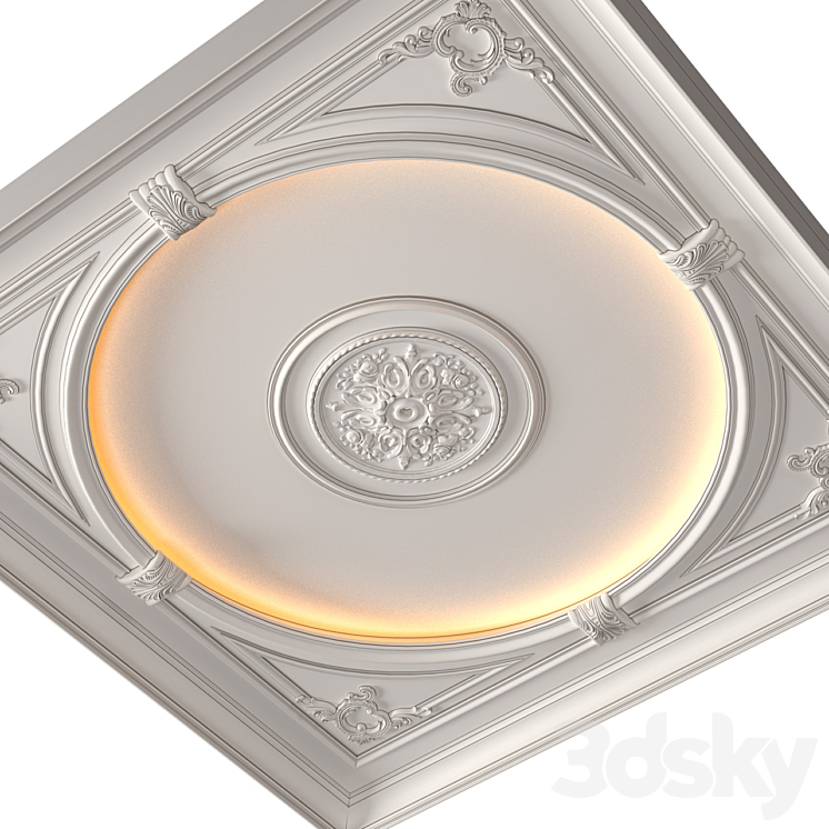 Coffered round illuminated ceiling in a classic style.Modern coffered illuminated ceiling Set 3DS Max Model - thumbnail 2