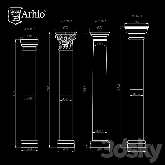 Collection column Arhio® production (AKL 331-1-AKL 371-1) 3DS Max Model - thumbnail 2