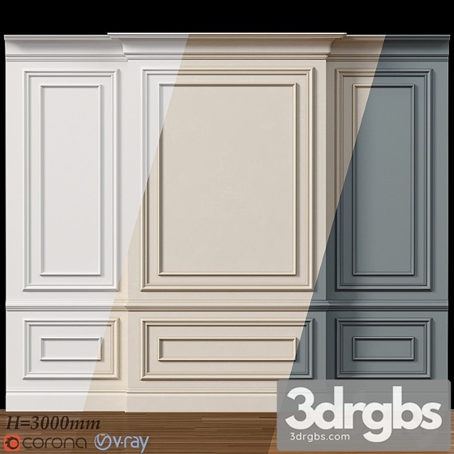 Decorative plaster Wall molding 4. boiserie classic panels 3dsmax Download - thumbnail 1