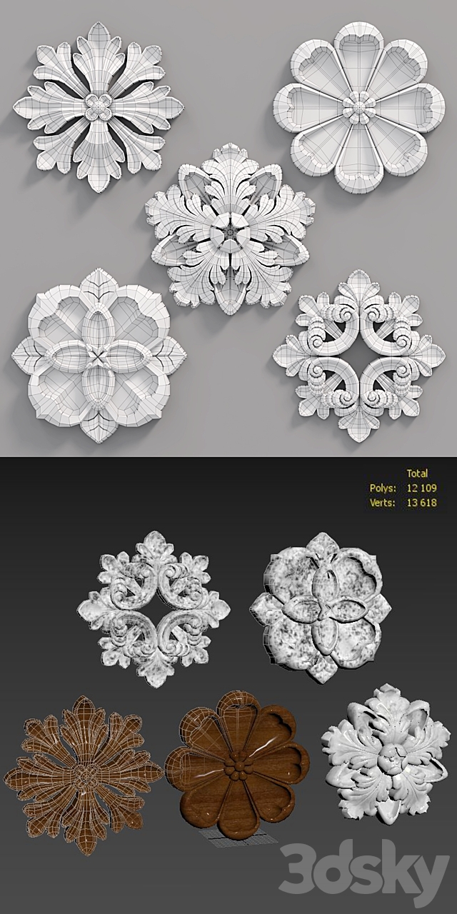 Decorative Wall Rosettes 01 3DS Max Model - thumbnail 3