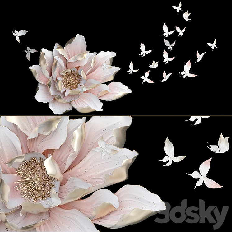 HP Decor_Wall Decor_Flower and Butterfly_II 3DS Max - thumbnail 1