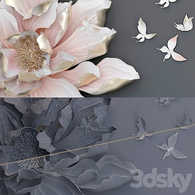 HP Decor_Wall Decor_Flower and Butterfly_II 3DS Max - thumbnail 2