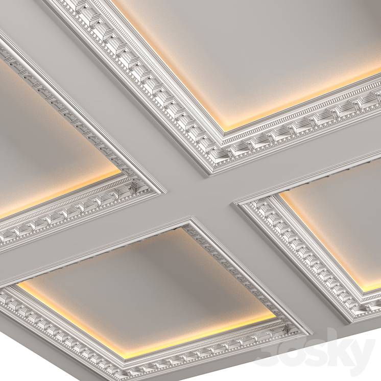 Modern coffered illuminated ceiling Art Deco style 3DS Max Model - thumbnail 2